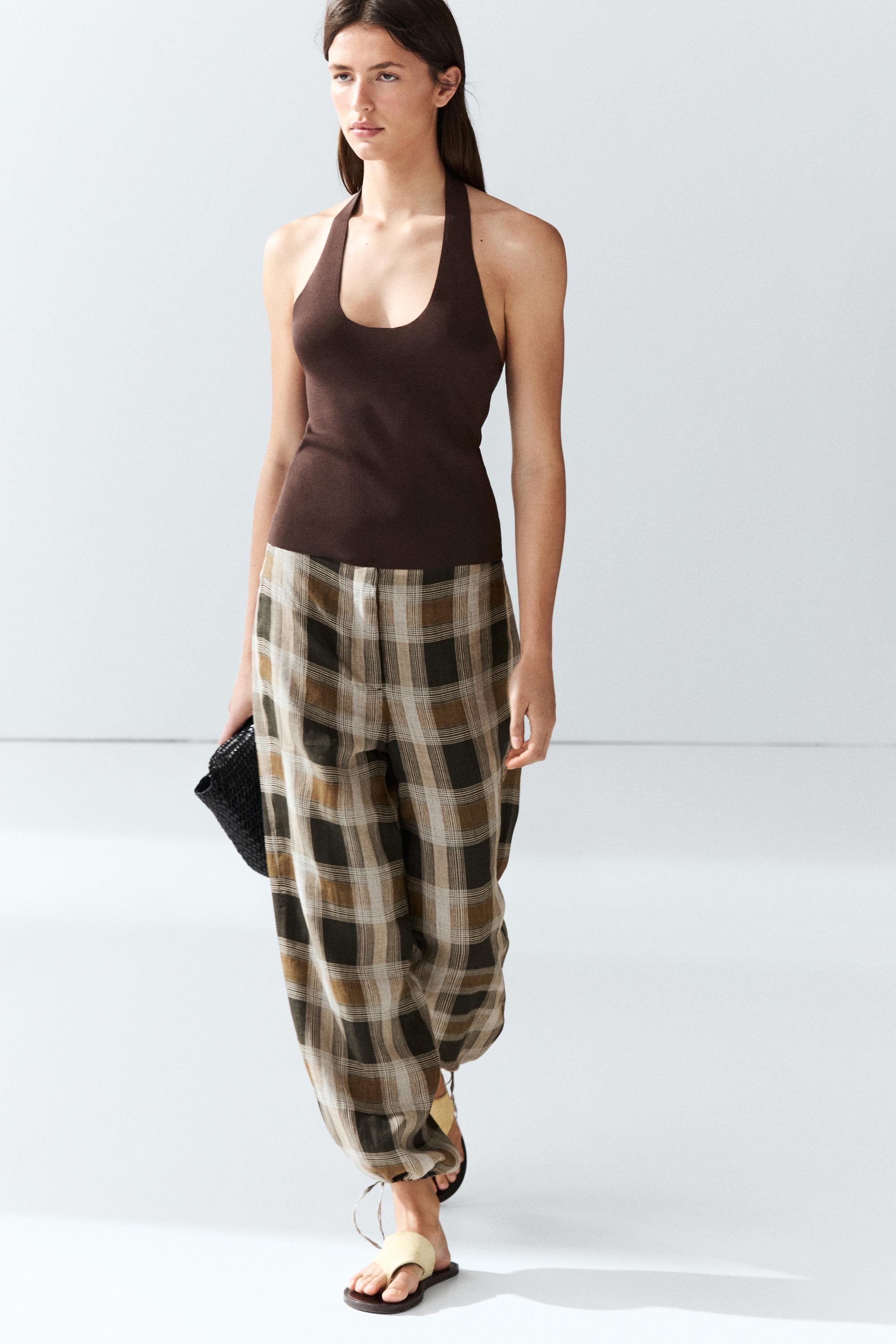 Pantalon bouffant imprimé à carreaux